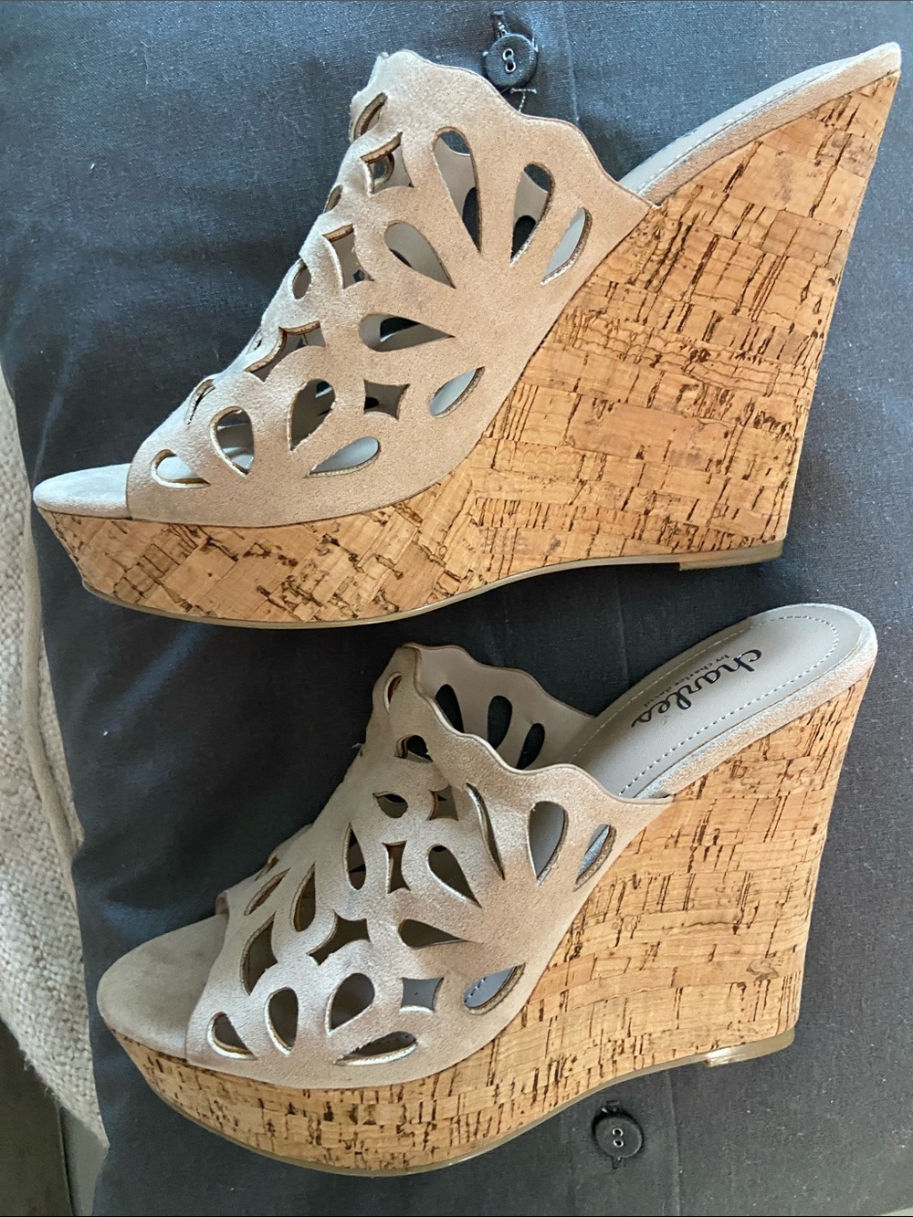 Charles By Charles David Tan Laser-Cut Suede Mule Slides